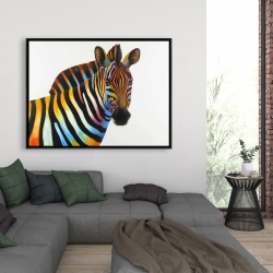 Framed 36 x 48 - Colorful profile view of a zebra