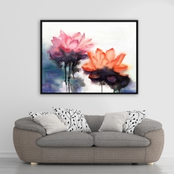 Encadré 36 x 48 - Fleurs de lotus à l'aquarelle