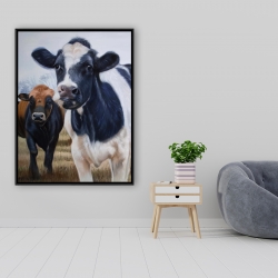 Framed 36 x 48 - Two cows eating grass