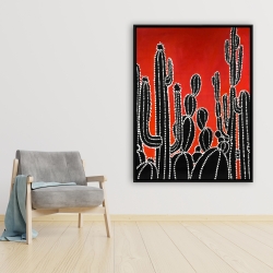 Framed 36 x 48 - Black tall cactus