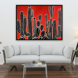 Framed 36 x 48 - Black tall cactus