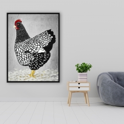 Framed 36 x 48 - Black and white wyandotte hen