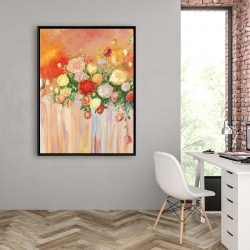 Framed 36 x 48 - Bouquet of multicolor abstract flowers