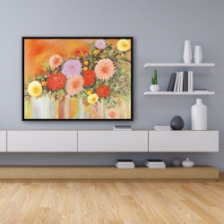 Framed 36 x 48 - Colorful abstract flowers