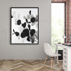 Framed 36 x 48 - Grayscale branches with leaves