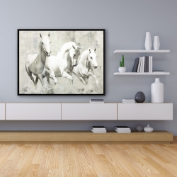 Encadré 36 x 48 - Trois chevaux blancs à la course