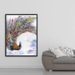 Framed 36 x 48 - Colorful peacock with flowers