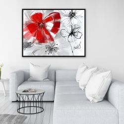 Framed 36 x 48 - Red & gray flowers