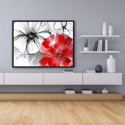 Framed 36 x 48 - Red & white flowers sketch