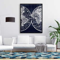 Framed 36 x 48 - World map blue print