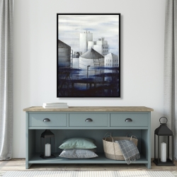 Framed 36 x 48 - Gray city with blue clouds