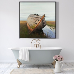 Framed 48 x 48 - Old abandoned boat in a swamp