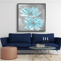 Framed 48 x 48 - Two little abstract blue flowers