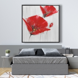 Framed 48 x 48 - Three red flowers with golden center