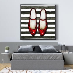 Framed 48 x 48 - Red glossy shoes on striped background