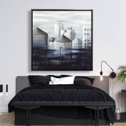 Framed 48 x 48 - Gray city with blue clouds