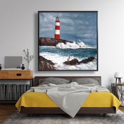 Framed 48 x 48 - Lighthouse at the edge of the sea unleashed