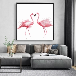 Framed 48 x 48 - Two pink flamingo watercolor