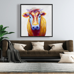 Framed 48 x 48 - Colorful country cow