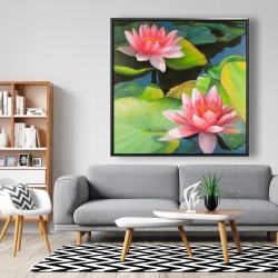 Framed 48 x 48 - Water lilies and lotus flowers