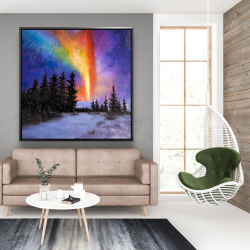 Framed 48 x 48 - Aurora borealis in the forest