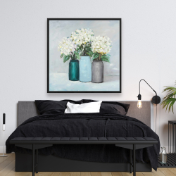 Framed 48 x 48 - Hydrangea flowers in blue vases