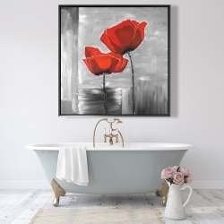 Encadré 48 x 48 - Deux fleurs rouges sur fond en tons de gris