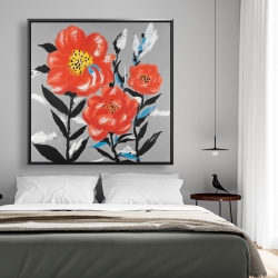 Framed 48 x 48 - Pink flowers with blue leaves