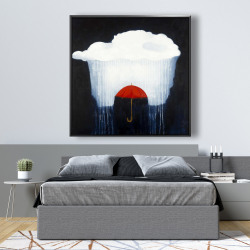 Framed 48 x 48 - Umbrella under heavy rain