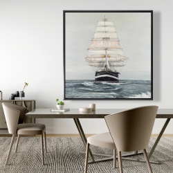 Framed 48 x 48 - Ship gently sailing by a cloudy day