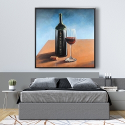 Framed 48 x 48 - Bottle of bordeaux with whine glass