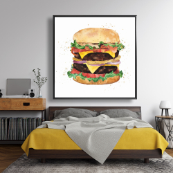 Encadré 48 x 48 - Cheeseburger double tout garni à l'aquarelle