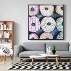 Framed 48 x 48 - Watercolor delicious looking doughtnuts