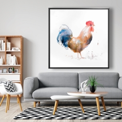 Framed 48 x 48 - Rooster watercolor style