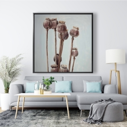 Framed 48 x 48 - Sepia poppy head plants