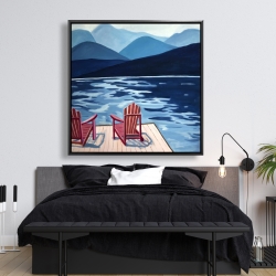 Framed 48 x 48 - Lake, dock, mountains & chairs