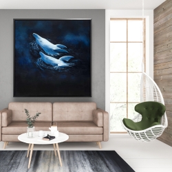 Framed 48 x 48 - Two swimming dolphins