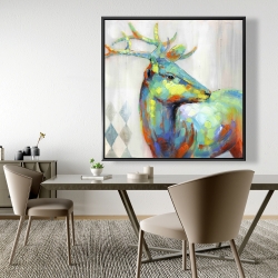 Encadré 48 x 48 - Cerf abstrait tacheté de couleurs