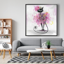 Encadré 48 x 48 - Chat en cartoon en fleurs