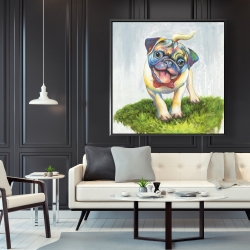 Encadré 48 x 48 - Pug coloré et souriant