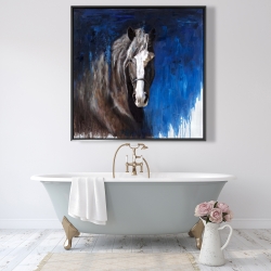 Encadré 48 x 48 - Cheval brun sur fond bleu