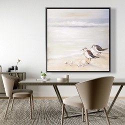 Framed 48 x 48 - Two sandpipers on the beach