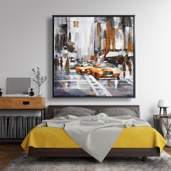 Framed 48 x 48 - Abstract citystreet with yellow taxis