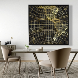 Encadré 48 x 48 - Globe terrestre doré et noir