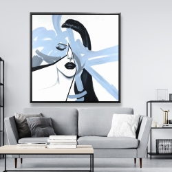 Encadré 48 x 48 - Portrait de femme bleu et abstrait