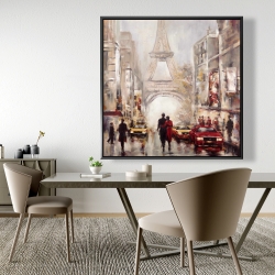 Framed 48 x 48 - Busy street of paris with eiffel tower