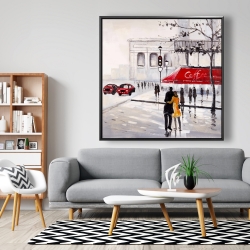 Framed 48 x 48 - Couple walking near a coffee shop