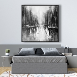 Framed 48 x 48 - Grayscale boats on the water