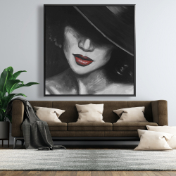 Framed 48 x 48 - Mysterious red lips lady