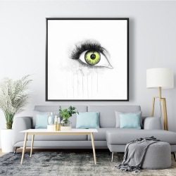 Framed 48 x 48 - Green eye in watercolor